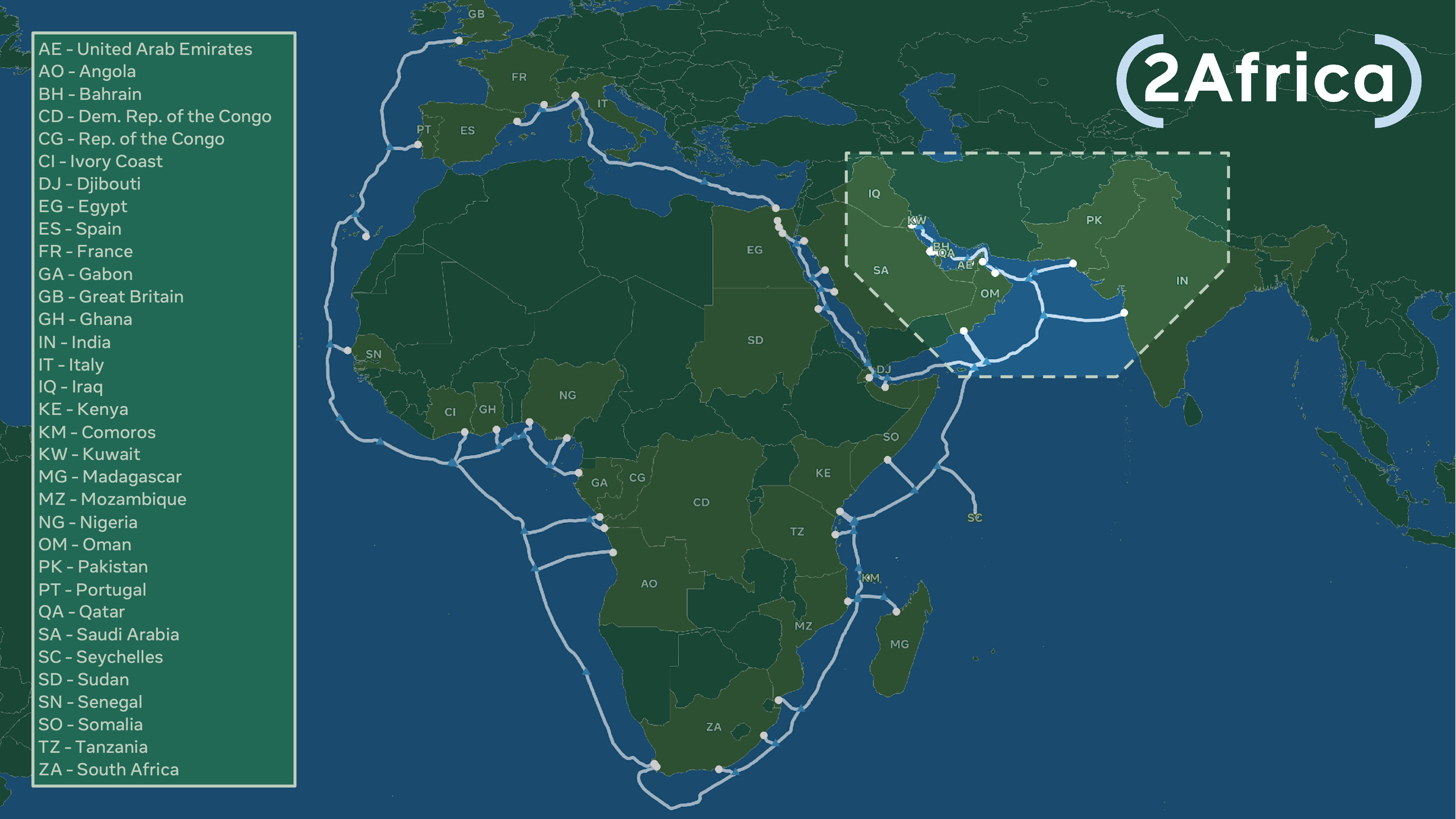 2Africa Extended to the Arabian Gulf, India, and Pakistan- Now the Longest Subsea Cable System in the World