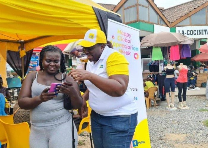 MTN Staff Yvonne Takyi Assists Customer to check her registration status MTN Staff Yvonne Takyi Assists Customer to check her registration status