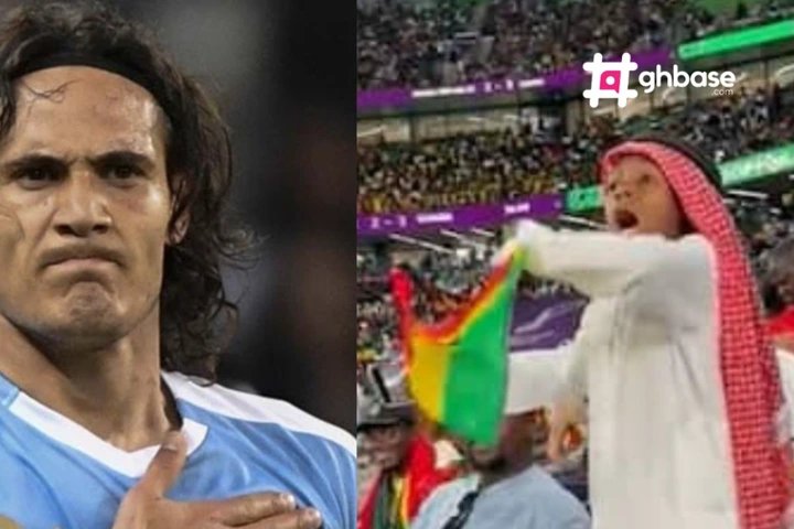 Edison Cavani gives Yaw Dabo warm handshake after he shouted his name at stadium